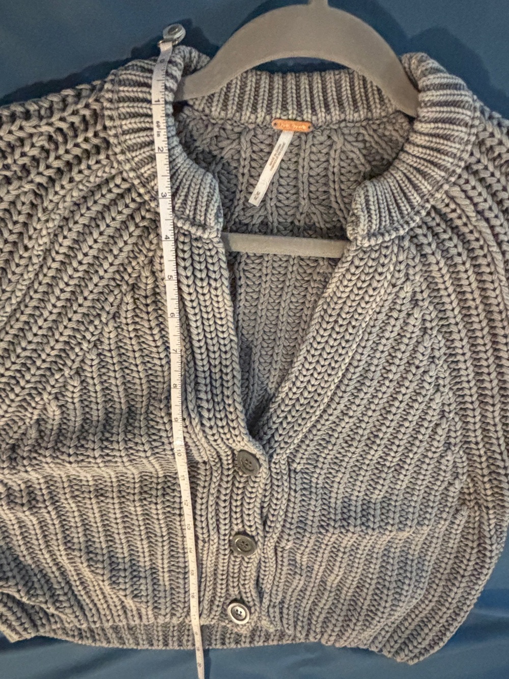 FREE PEOPLE Sweet Nothing Cotton Cardi - Gray Cropped Knit Cardigan Sweater - Picture 11 of 12